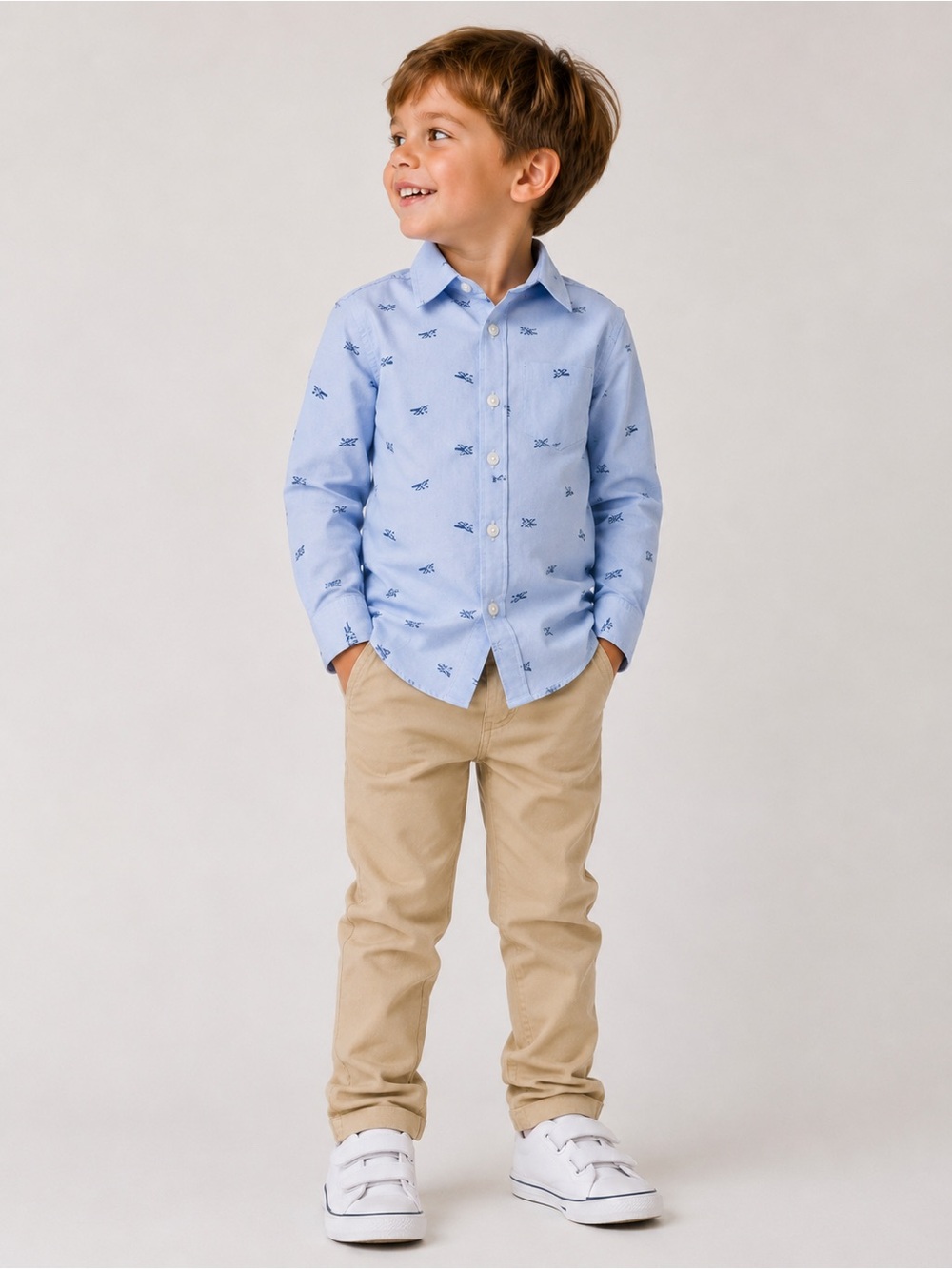 3/$25 OshKosh B'gosh Planes Light Blue Button-Down Boys Size 5T